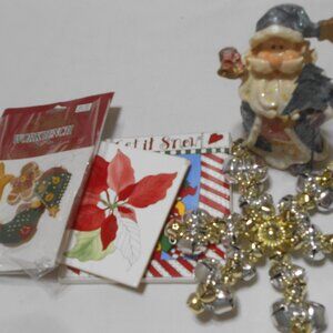 VTG LOT CHRISTMAS SANTA FIGURINE RESIN BUTTON COVERS TILES & JINGLE BELLS STAR O